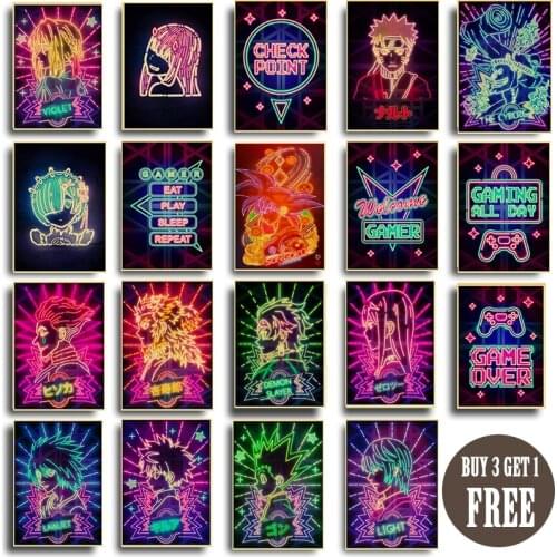 Vintage Retro Neon Anime Series Kraft Paper Poster For Wall Art Home Decor Living Room Pictures