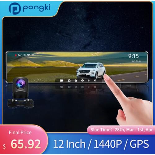 Pongki B430 12" 2.5K 1440P GPS Rearview Mirror Dash Cam Dual Lens Streaming Media Camera Video Recorder Parking Monitor Car DVR