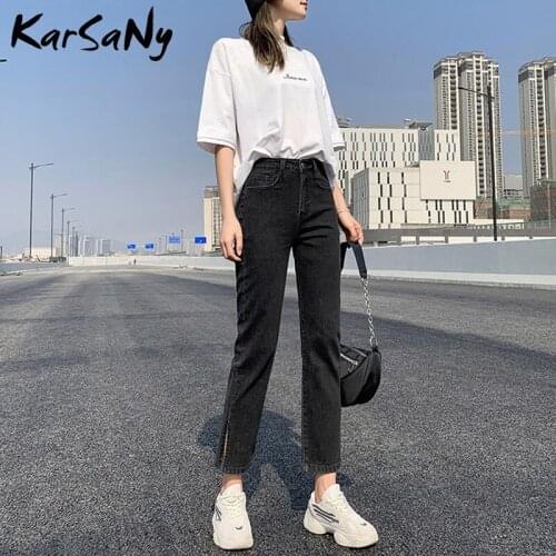 KarSaNy High Waist Jeans For Women Autumn 2021 Capri Pants Denim Fashion Jean Femme Split Blue High Waist Womens Jeans Woman