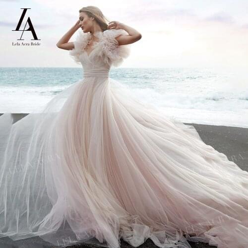 LelaAcra Sweetheart Wedding Dress 2022 Vintage Ruched Tulle Beach Backless A-Line Princess Bride Gowns NE01 Vestido de Noiva