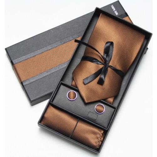 2019 Neck Tie Set Gift Box Wedding Solid colour Ties for men Pocket Square Cufflinks