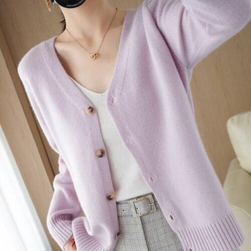 2021 new wool cardigan womens outer short v-neck coat jacket 100% wool sweater knitted cardigan cardigan