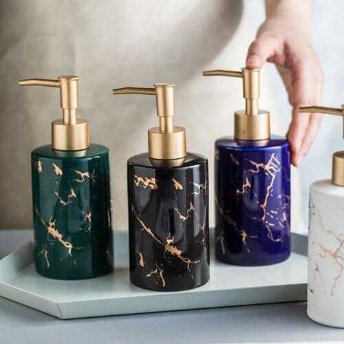 310ml Marble Pattern Ceramic Hand Soap Bottle Bright Bathroom Accessories Home Hotel High-end Shower Gel Shampoo Moisture Bottle
