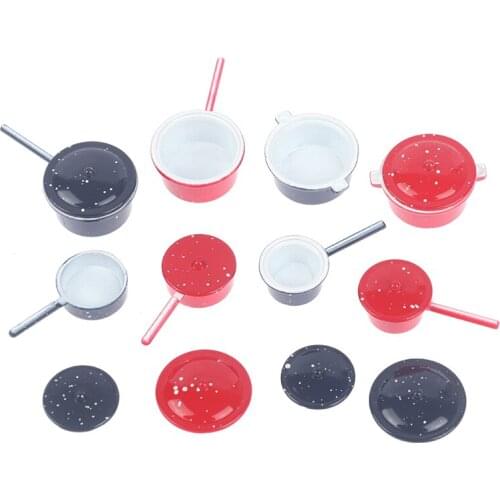 4PC Miniature Dollhouse 1:12 Miniature Play Kitchen Toy Granite Spatter Ware Pot and Pan Set Doll House Accessories
