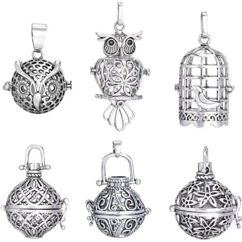 5Pc Antique Silver Color Pregnant Music Ball Box Hollow Cage Lockt Pendant For DIY Making Essential Oil Floating Locket Necklace