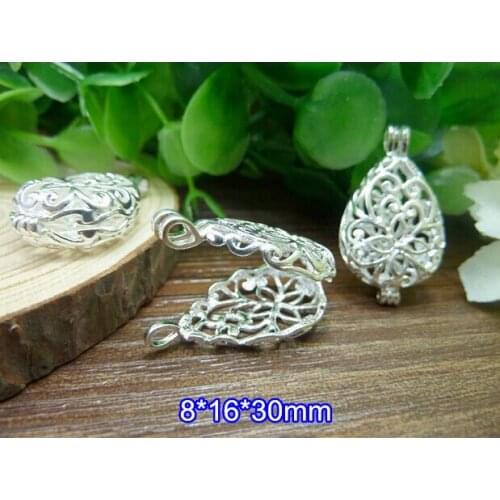 9 pcs Waterdrop Shape Locket,Silver Plated Brass Wishing Box 8*16*30mm Hollow Out Openable - Free Shipping