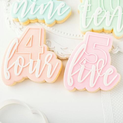 Acrylic Number 1-10 Stamp Embossed Mold Happy Birthday Cake Fondant Mold Sugar Craft Cookies Embosser Cutter DIY Cake Tools