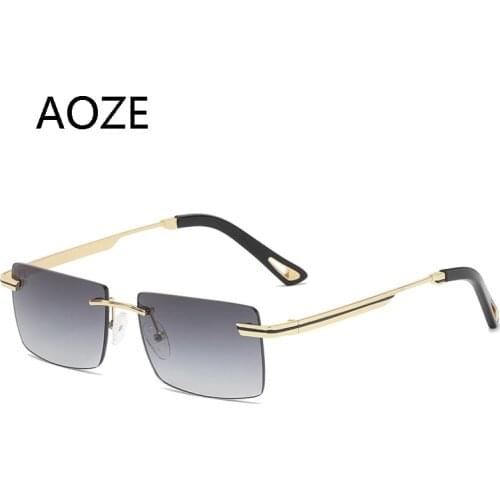 AOZE 2021 Rimless Rectangle Sunglasses Rimless Diamond cutting Lens Driving Vintage Fashion lunettes de soleil homme UV400