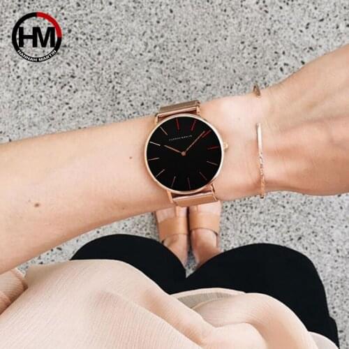 HANNAH MARTIN Fashion Casual Womens Watches Stainless Steel Mesh Starp Ladies Quartz Wristwatches Relogio Feminino Rose Gold