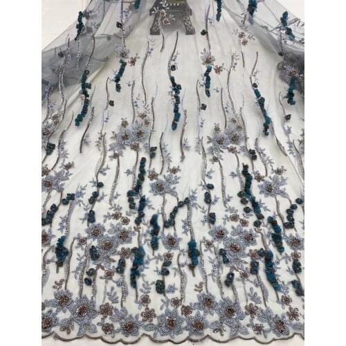 French Tulle Lace Fabrics ZH-388881 Embroidery Lace Fabrics With beads Mesh Lace Fabrics 5 Yards For Wedding