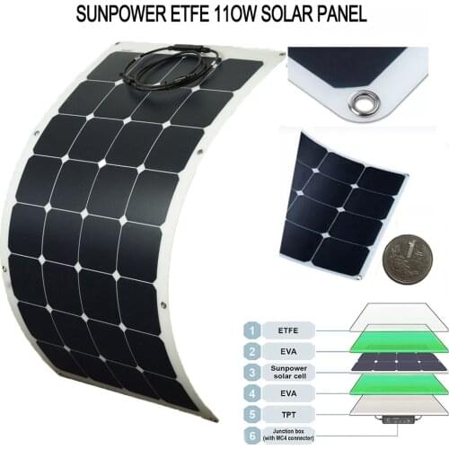ETFE SUNPOWER Flexible Solar Panel 32PCS 3.4W/cell Power More Than 110W For 12V 18V Battery Charge