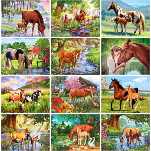 HUACAN DIY Diamond Painting 5D Animal Full Square Diamond Mosaic Horse Embroidery Home Decoration Sale