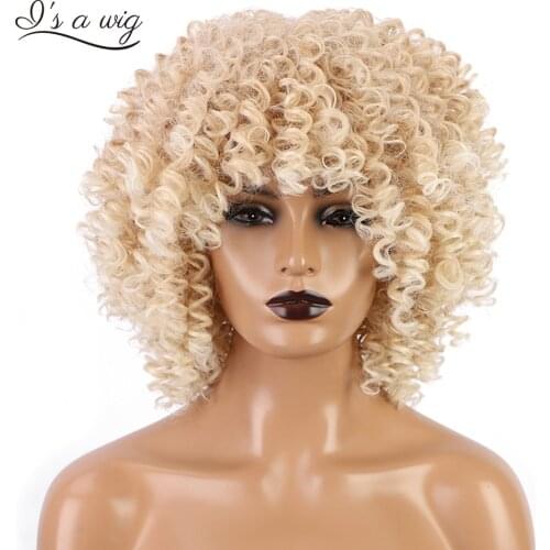 Is a wig Short Blonde Afro Kinky Curly Wigs Synthetic Wigs With Bangs for Black Women Natural Shoulder Length Hairs