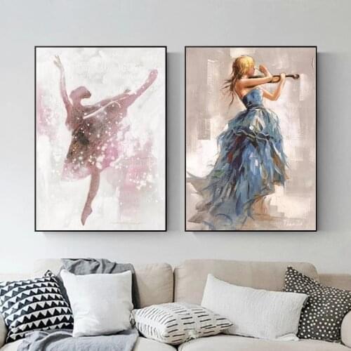 Girls Playing Violins Modern Wall Art Canvas Painting Ballerina Girl Posters and Prints Aesthetic Wall Art Pictures Home Decor