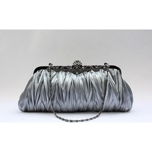 Gray Chinese Womens Satin Clutch handbag Wedding Evening Bag Banquet Party Purse Makeup Bag Free Shipping 7385-K