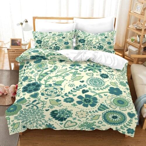 3D Print Duvet Cover Sets Dropshipping 2/3pcs (Single1Pillowcase) Boy Girl Kid With Pillowcase Datura flower GREEN NO6