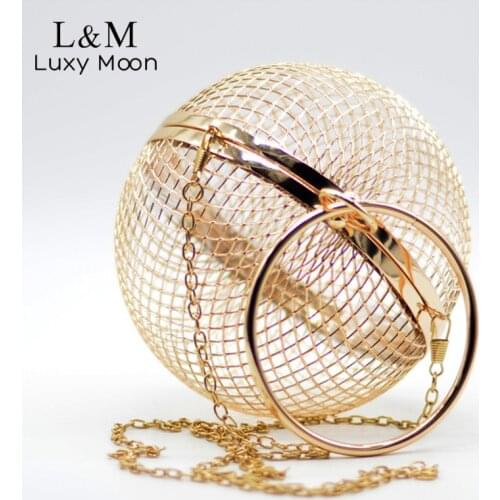 Round Metal Handbag For Women 2021 Hollow Out Designer Clutch Evening Bag Gold Silver Party Chain Shoulder Bag Sac Femme X372H