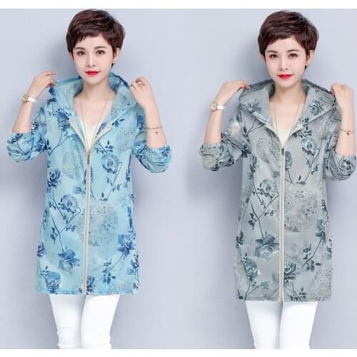 Summer Oversize Sunscreen Jacket Women Print Thin Zipper Jackets Loose Casual Hoodies Sun Protection Plus Size 5XL