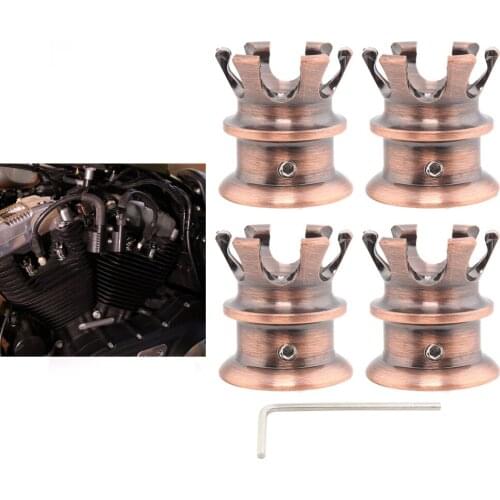 Motorcycle 4Pcs Copper Spark Plug Crown Screw Nut Head Bolt Cap For Harley Softail Dyna Sportster XL 883 Engine Topper Cover