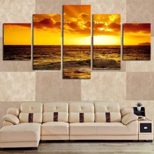 Real Cuadros The Setting Sun Ocean Seascape Modern Home Wall Decor Canvas Art Print Painting For 5 piece canvas wall art