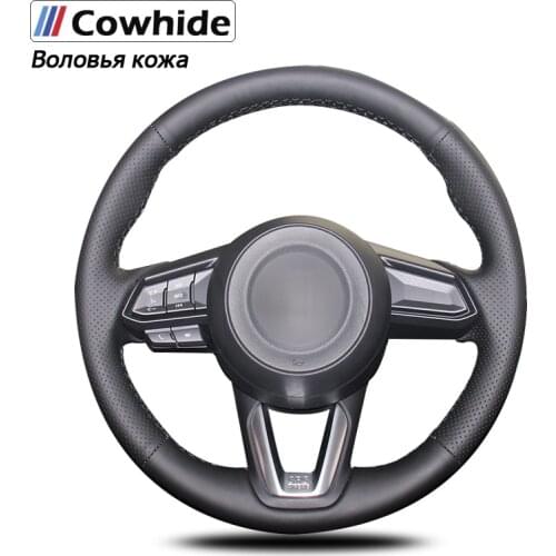 Black Genuine Leather Car Steering Wheel Cover for Mazda 3 CX-5 2017 Mazda CX-9 2016 2017