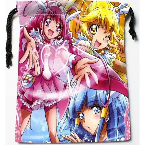 New Best Sell Smile Precure! Drawstring Bags Print 18X22CM Soft Satin Fabric Resuable Storage Storage Clothes Bag Shoes Bags