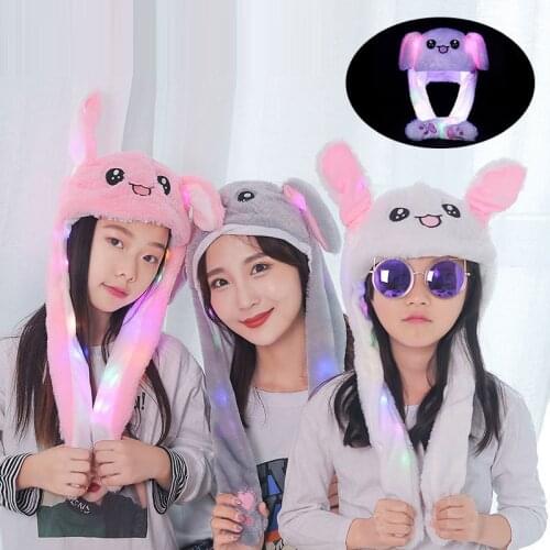 Funny Rabbit Moving Ears winter Hat Men Women Girl boy Plush Warm Cap Pinch Airbag Moving ears hats Light Rabbit Caps Party Toys