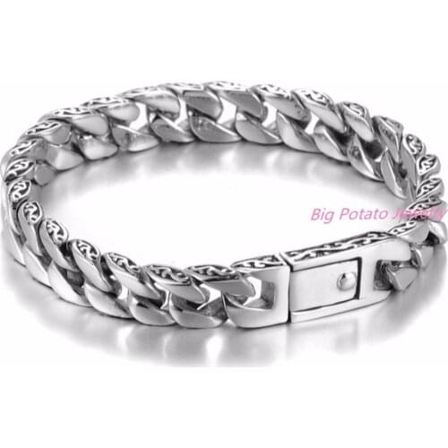 Wholesale Price Silver Color 316L Stainless Steel Biker Cuban curb Chain bracelet Mens Jewelry 11mm 8.66'' Never Fade