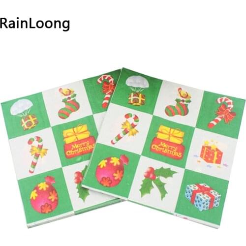 [RainLoong] 33*33cm Christmas Gift Paper Napkin With Ball Festive & Party Tissue Napkins Decoration Servilleta 1packs