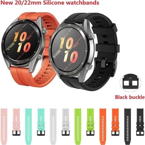 New 22mm Silicone Watchband for Huawei GT 2 46mm smart watch band Sport bracelet For Honor magic 2 46mm Black buckle Wrist Strap