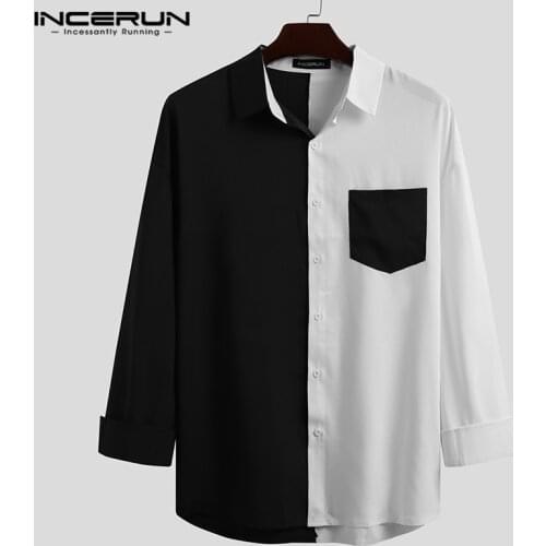 INCERUN Men Shirt Brand Patchwork Long Sleeve Lapel Button Camisa Masculina 2021 Streetwear Fashion Korean Casual Shirts Tops