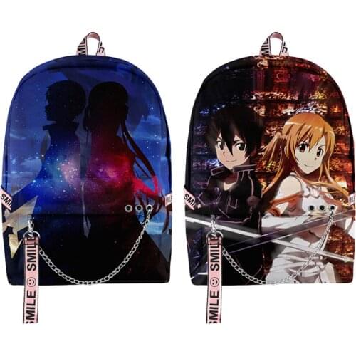 Sword Art Online Kirito Asuna 3D Backpack Anime SAO School Bags Women Men Streetwear Travel Bags College Laptop Backpack