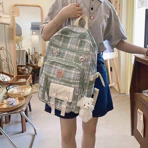 Womens Green Backpack Nylon Korean Style Backpack Female Large Capacity Travel Rucksack Bagpack Girls School Backpacks 7 Grade