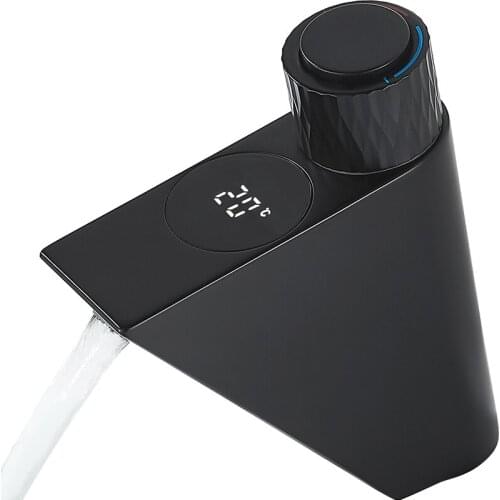 GY Smart Fixed Temperature Digital Display Hot and Cold Faucet Bathroom Home Bathroom Washbasin Basin Black Gold Copper Faucet