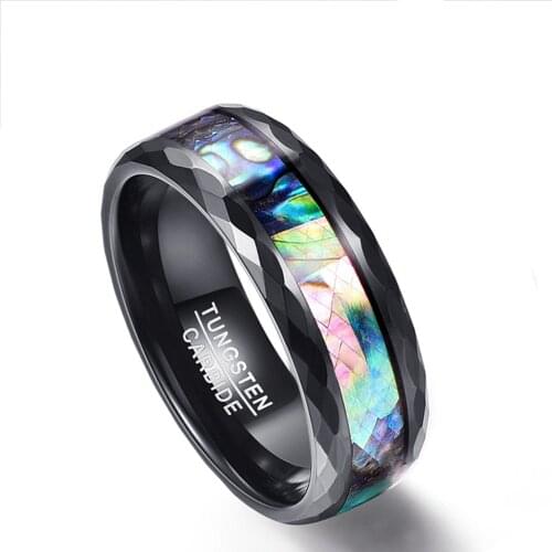 Tungsten Carbide Ring 8MM Width 2.3MM Thick Plating Rose Gold Batch Flower Inlaid Abalone Shell Tungsten Steel Ring