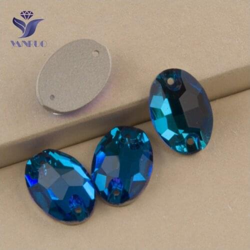 YANRUO 3210 All Sizes Blue Zircon High Quality Crystal Flatback Strass Oval Shape Sew On Rhinestone For Shoes