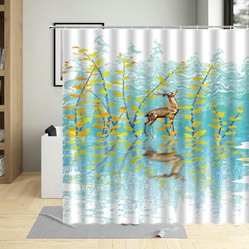 Cartoons Fantasy Elk Deer Pattern Bathroom Curtains Dream Forest Animal For Girls Boys Decor Waterproof Shower Curtain With Hook