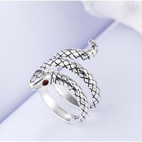Sole Memory Personality Retro Thai Silver Cobra Multi-layer 925 Sterling Silver Female Resizable Opening Rings SRI242