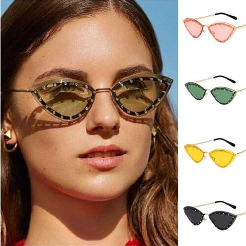 Women Sunglasses Trimming Sun Glasse Rimless Goggles Anti-UV Spectacles Retro Cat Eye Eyeglasses Adumbral A