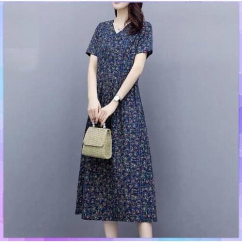 Sexy V Neck Floral Print Womens Dress Summer 2021 Boho Beach Long Dress Ladies Short Sleeve Ruched Maxi Dresses For Women