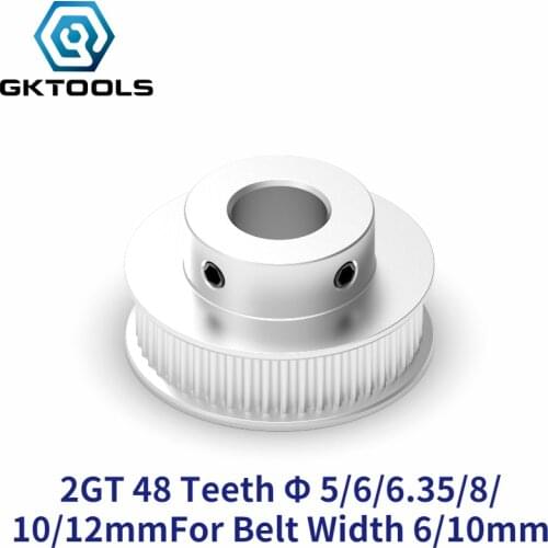 GKTOOLS GT2 Timing Pulley 2GT 48 Tooth Teeth Bore 5/6/6.35/8/10/12mm Synchronous Wheels Width 6mm Belt 3D Printer Parts