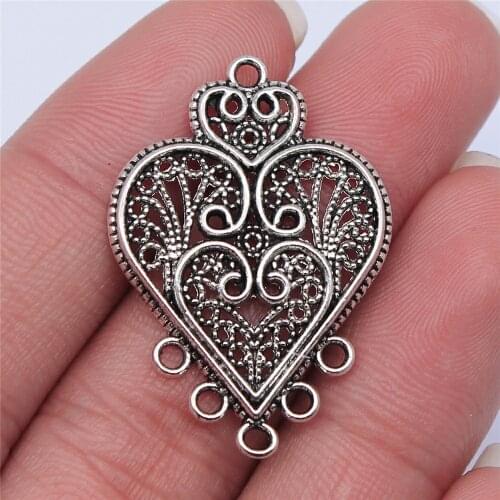 10PCS/lot 35*25mm Big Heart Metal Charm Earring Connector Antique Silver Color Making DIY Handmade Tibetan Jewelry DIY