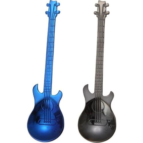 100pcs Stainless Steel Spoon Coffee Guitar Shape Music Theme Tea Stirring Spoon Ice Cream Dessert Scoop
