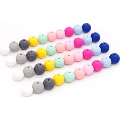 Sutoyuen 20pcs 15mm BPA Free Thread Spiral Beads Silicone Chewable DIY Beads Baby Teether Pacifier Teething Toy Necklace Making