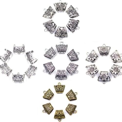 5Pcs Bail Spacer Beads Connector Pendants Star Flower Hollow Metal For Wrap Scarf Jewelry DIY Finding Charms