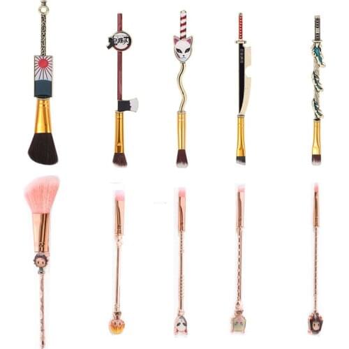 5pcs Makeup Brush Set Anime Demon Slayer Makeup Brush Face Cosmetic Powder Highlighter Blending Eyebrow Eyeshadow Brush Kit