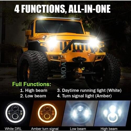 7 Inch LED Headlights DRL Hi/Lo Beam Ring Amber Angel Eye 55W 35W