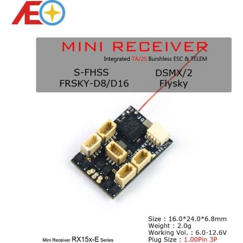 AEORC RX15X-E series Mini Micro RX 7CH Receiver Integrated 2S 7A brushless ESC With TELEM 1.00pin Connector Plug