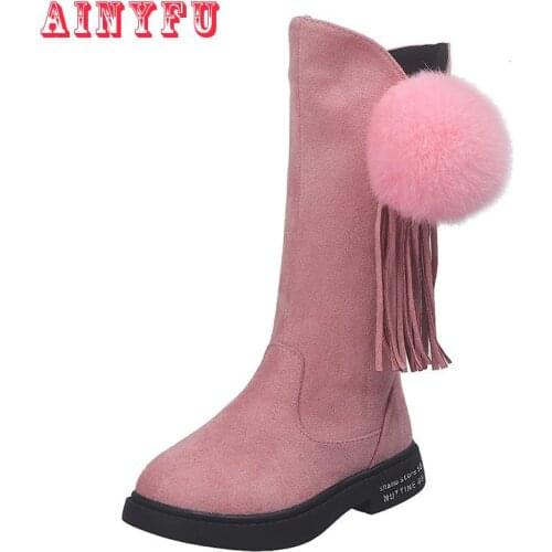 Ainyfu Girls Snow Boots With Bowtie Winter Kids Boots Hot Sale New Brand Warm Sneakers High Cotton-padded Girls Shoes B115