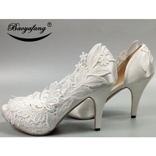 BaoYaFang High heels Peep Toe open side Women Wedding shoes Bride High heel shoes woman Summer Ladies Party Dress shoe female